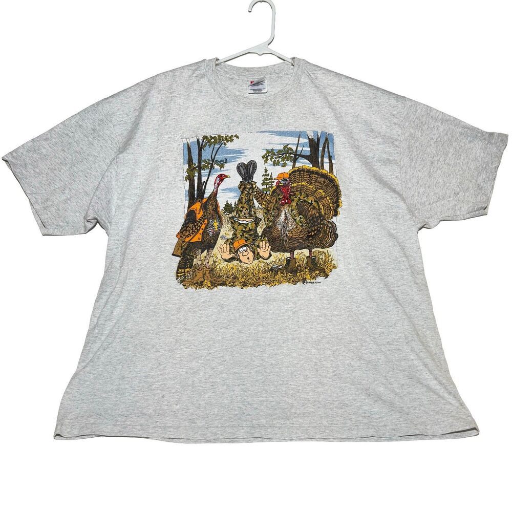 Vintage 1994 N Evans Turkey Hunting Graphic T-Shirt XXL Hanes 50/50 USA Made EUC